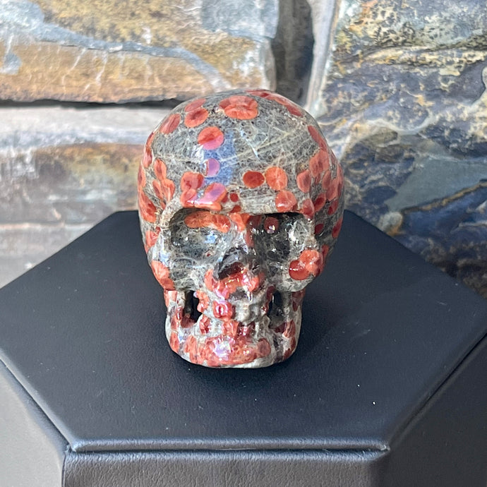 Hand Carved Skull Made of Red Planet Obsidian