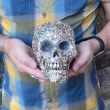 Load image into Gallery viewer, Hand Carved Day of the Dead Skull Coated with Sterling Silver
