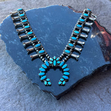 Load image into Gallery viewer, Kingman Turquoise Squash Blossom Necklace