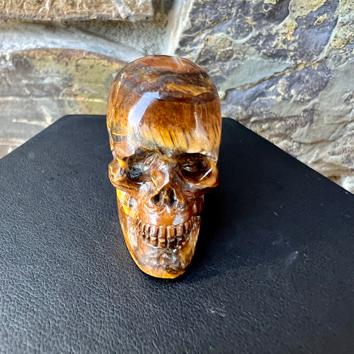 Hand Carved Skull Made of Tiger Eye