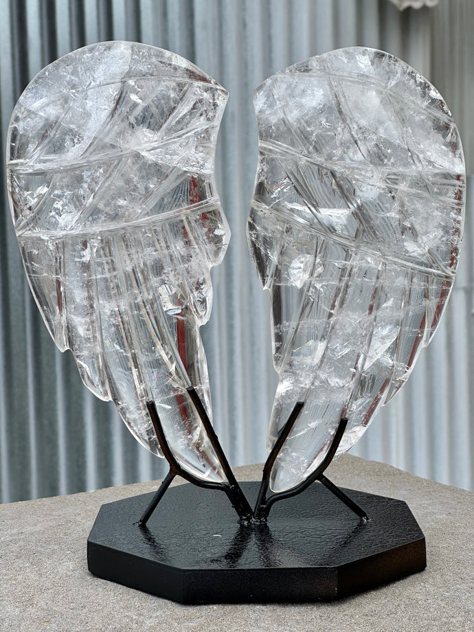 Carved Clear Quartz Crystal Angel Wing Sculpture