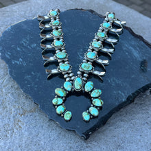 Load image into Gallery viewer, Sonoran Gold Turquoise Squash Blossom Necklace with Matching Earrings