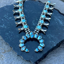 Load image into Gallery viewer, Golden Hills Turquoise Squash Blossom Necklace with Matching Earrings