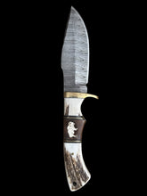 Load image into Gallery viewer, Gwynn Inlay 9” Damascus Fixed Blade Hunting Knife