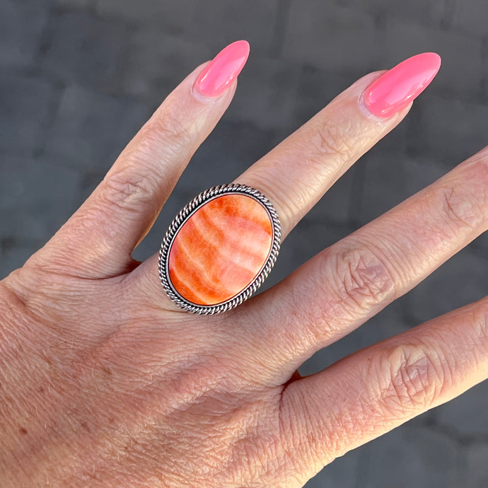 Orange Spiny Oyster Ring by Artie Yellowhorse, Size7