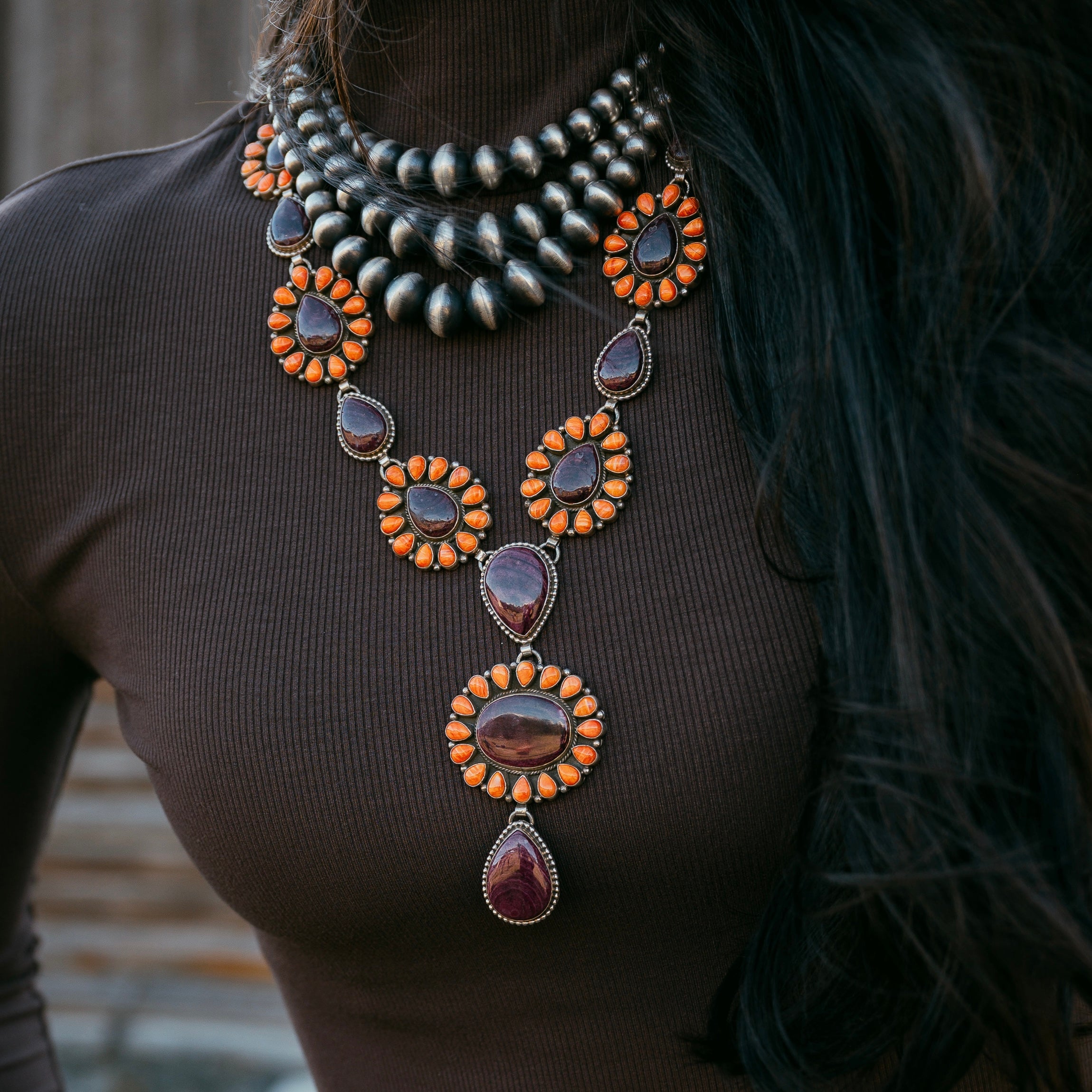 Purple and Orange Spiny Oyster Shell Lariat Necklace – Electric
