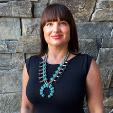 Load image into Gallery viewer, Bluebird Turquoise Squash Blossom Necklace with Matching Earrings