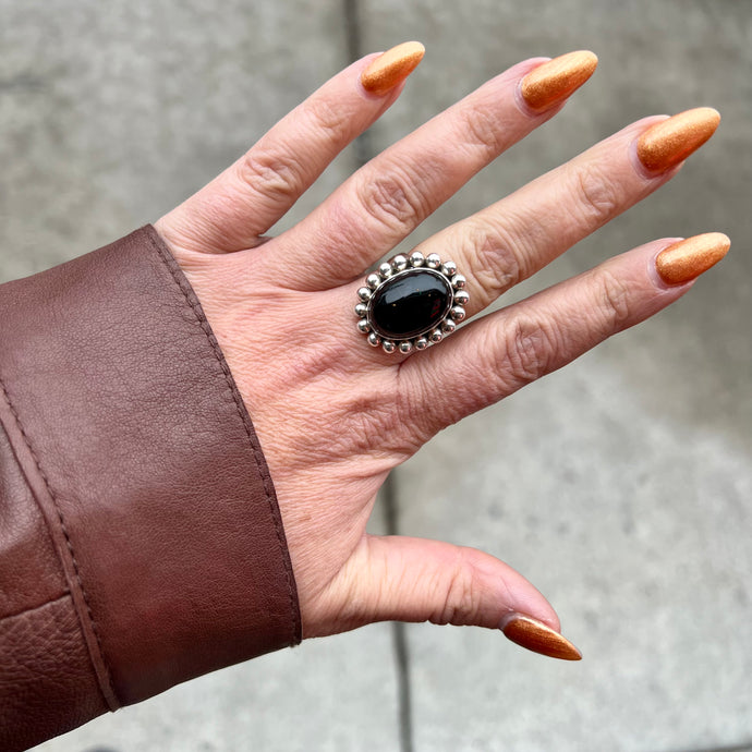 Black Onyx Ring by Artie Yellowhorse, Size 8