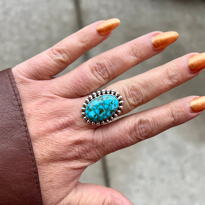 Kingman Turquoise Ring by Artie Yellowhorse, Size 7.75