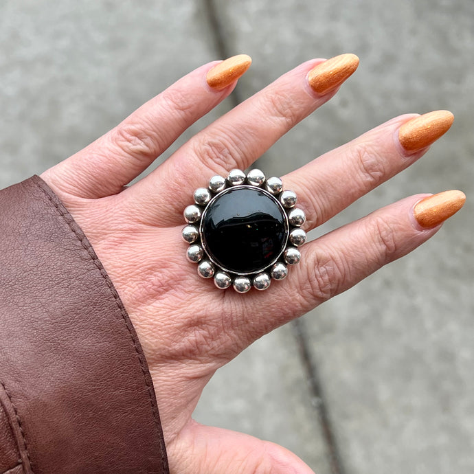 Black Onyx Ring by Artie Yellowhorse, Size 8
