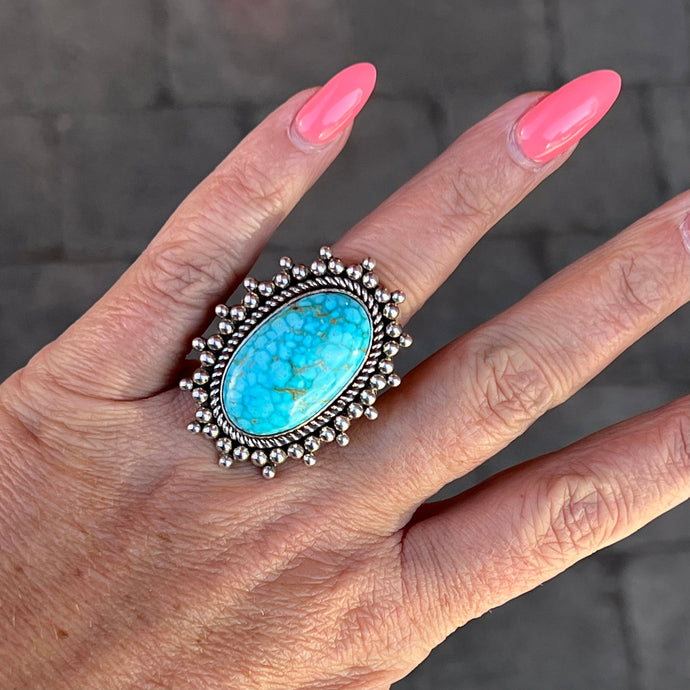 Kingman Waterweb Turquoise Ring by Artie Yellowhorse, Size 7.5