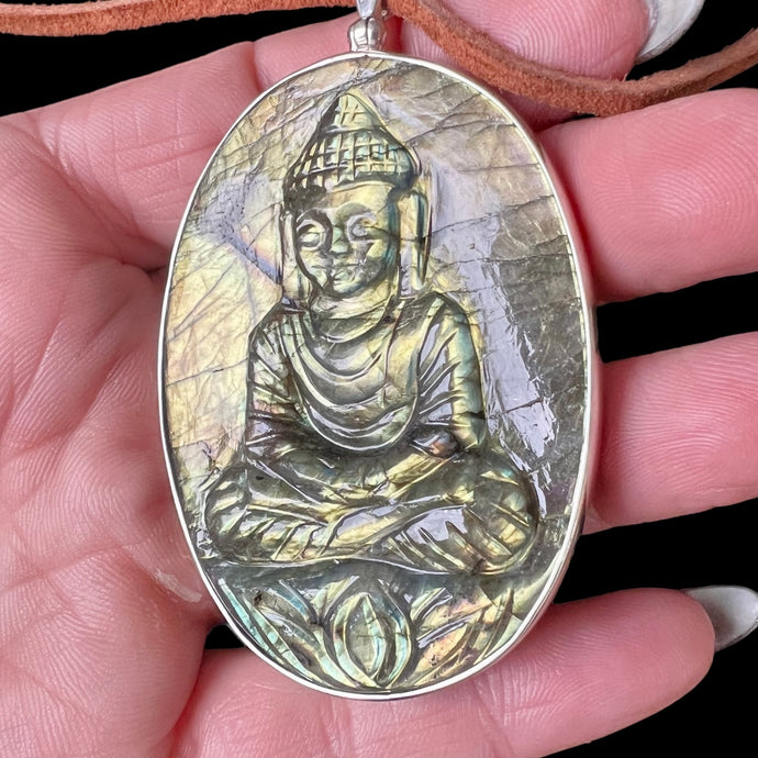 Carved Buddha Golden Labradorite Pendant