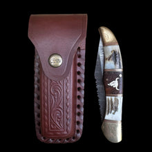 Load image into Gallery viewer, Gwynn Inlay 9” Damascus Steel Folding Double Blade Knife