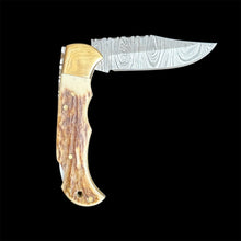 Load image into Gallery viewer, Gwynn Inlay 7.5” Damascus Steel Folding Single Blade Knife