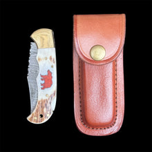 Load image into Gallery viewer, Gwynn Inlay 7.5” Damascus Steel Folding Single Blade Knife