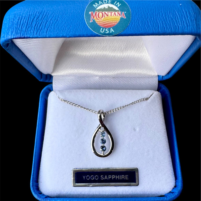 Montana Yogo Sapphire 3 Stone Figure 8 Necklace Pendant Set in Sterling Silver