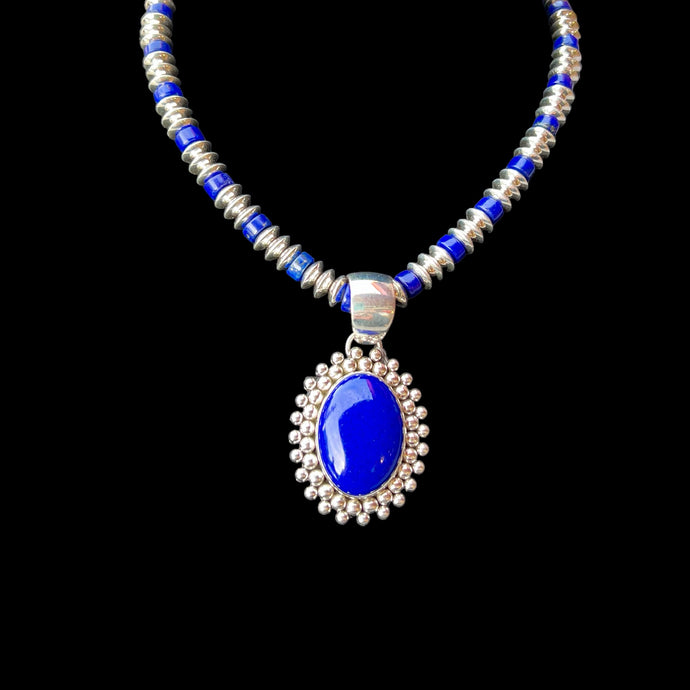Blue Lapis Pendant with ￼Lapis Bead Necklace