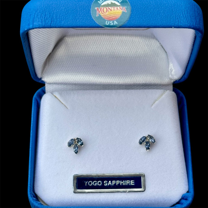 Montana Yogo Sapphire Tri Marquise Earrings in Sterling Silver