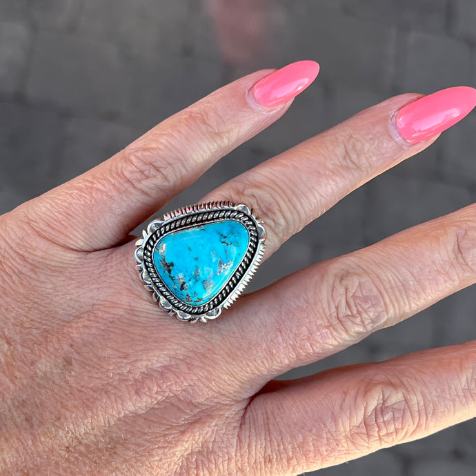 Kingman Turquoise Ring by Artie Yellowhorse, Size 6
