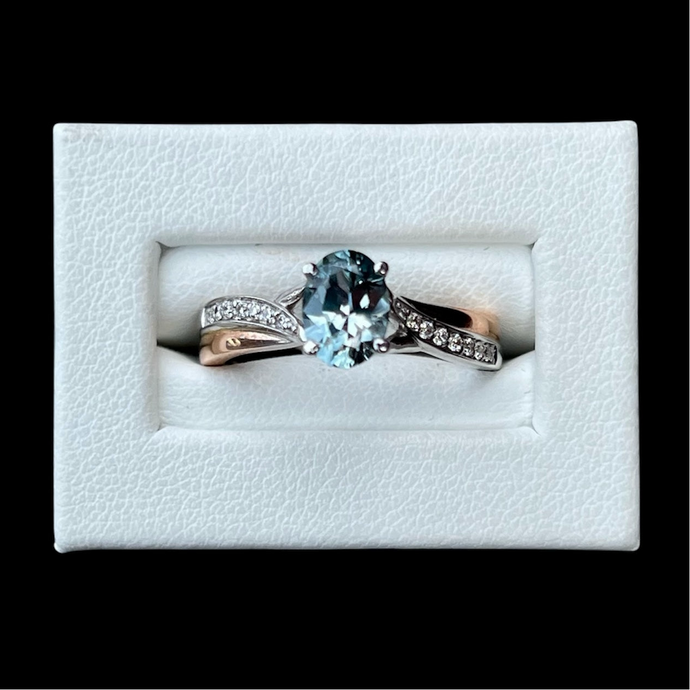 Montana Sapphire Ring with Diamonds in Rose and White Gold, Size 6.5