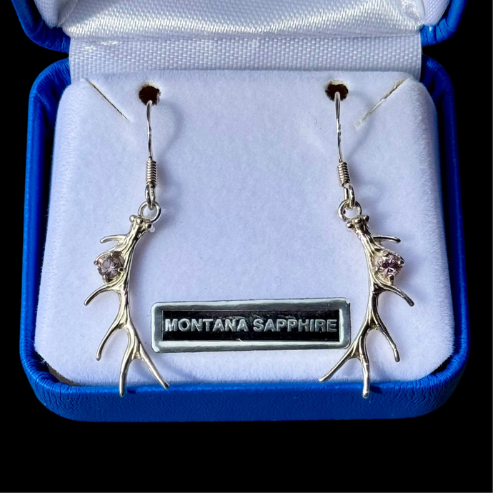 Montana Sapphire (Light Purple)  Antler Dangle Earrings in Sterling Silver