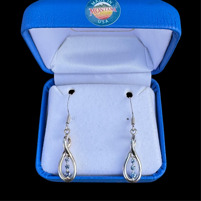 Montana Yogo Sapphire 3 Stone Figure 8 Dangle Earrings in Sterling Silver