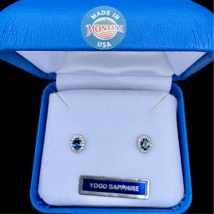 Montana Yogo Sapphire Earrings with Diamonds in White Gold