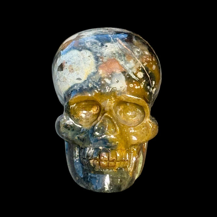 Medium Hand Carved Skull Made of Magma Chalcedony