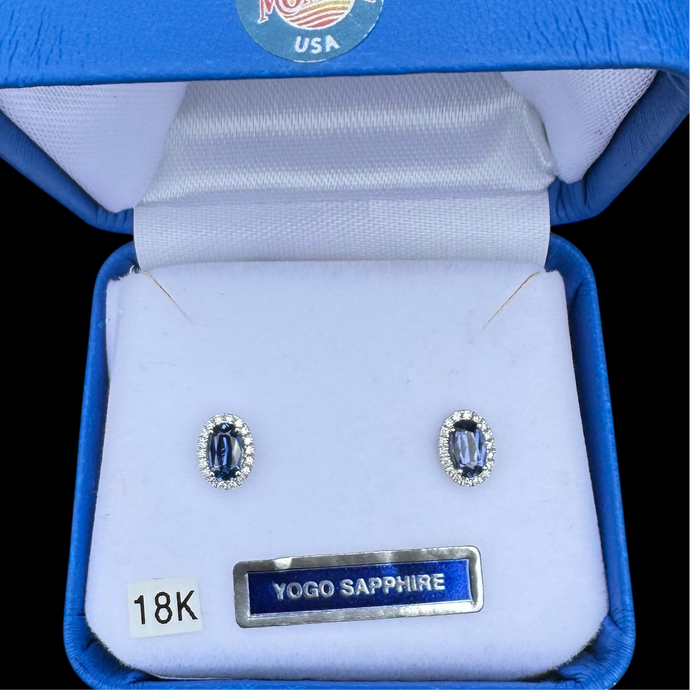Montana Yogo Sapphire Earrings with Diamond Earrings in White Gold