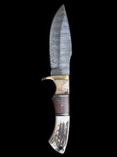 Load image into Gallery viewer, Gwynn Inlay 9” Damascus Fixed Blade Hunting Knife
