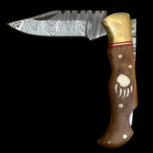 Load image into Gallery viewer, Gwynn Inlay 6.5” Damascus Steel Folding Knife
