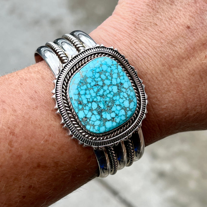 Kingman Web Turquoise Cuff by Artie Yellowhorse