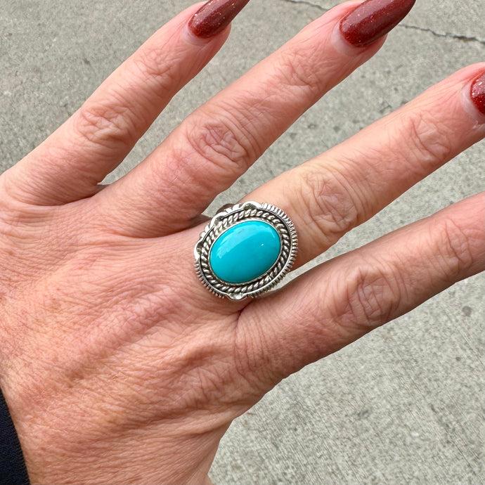 Kingman Turquoise Ring by Artie Yellowhorse, Size 8