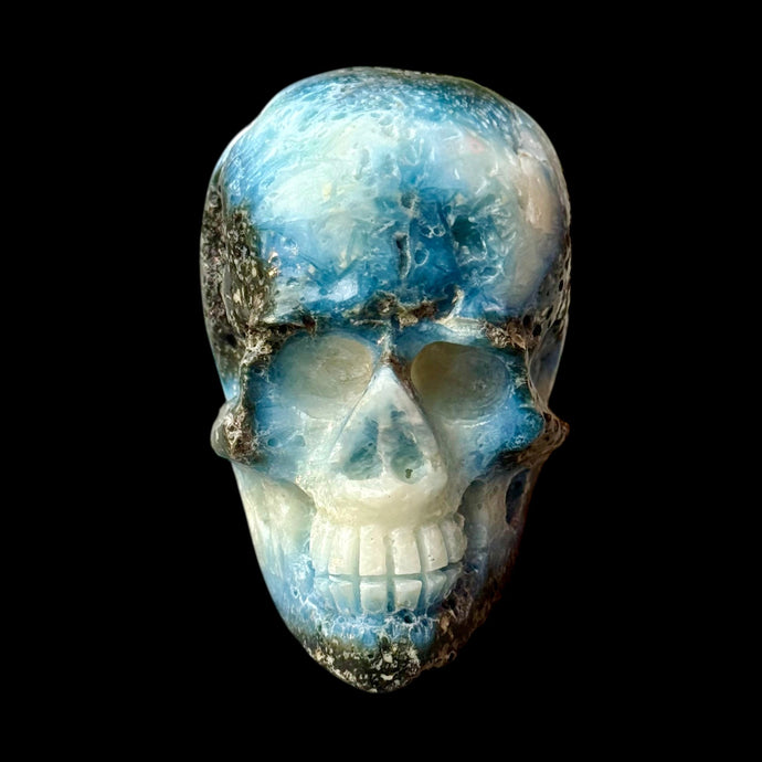 Small Hand Carved Skull Made of Blue Ice Glacierite