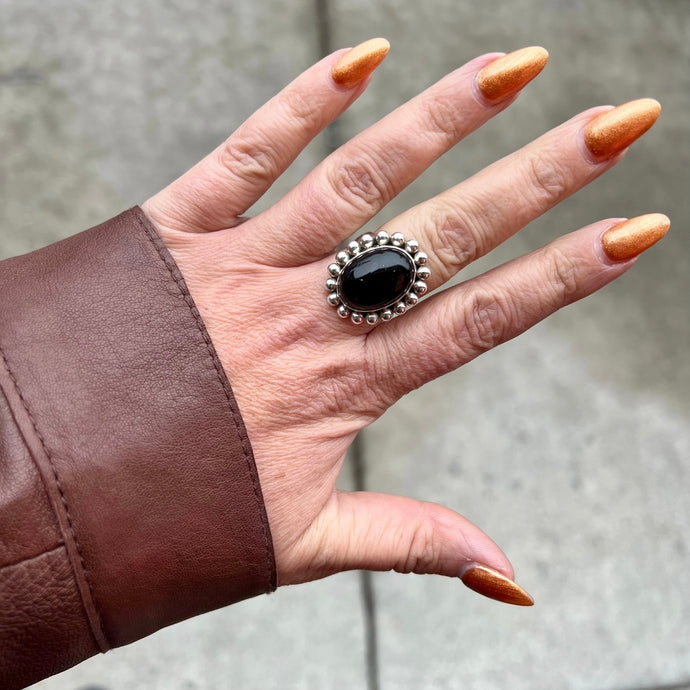 Black Onyx Ring by Artie Yellowhorse, Size 7