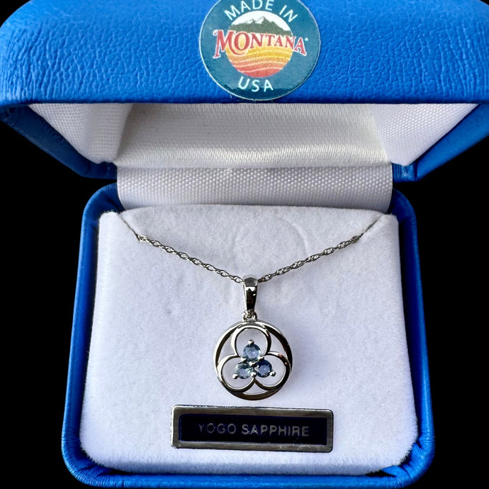 Montana Yogo Sapphire Tri in Circle Necklace Pendant in Sterling Silver
