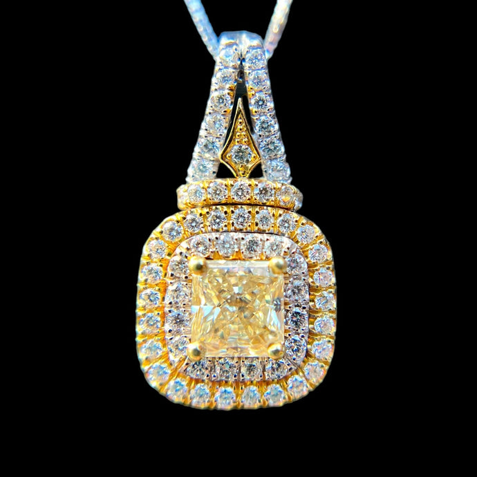 Yellow and Natural Diamond Pendant in 2 Tone Gold