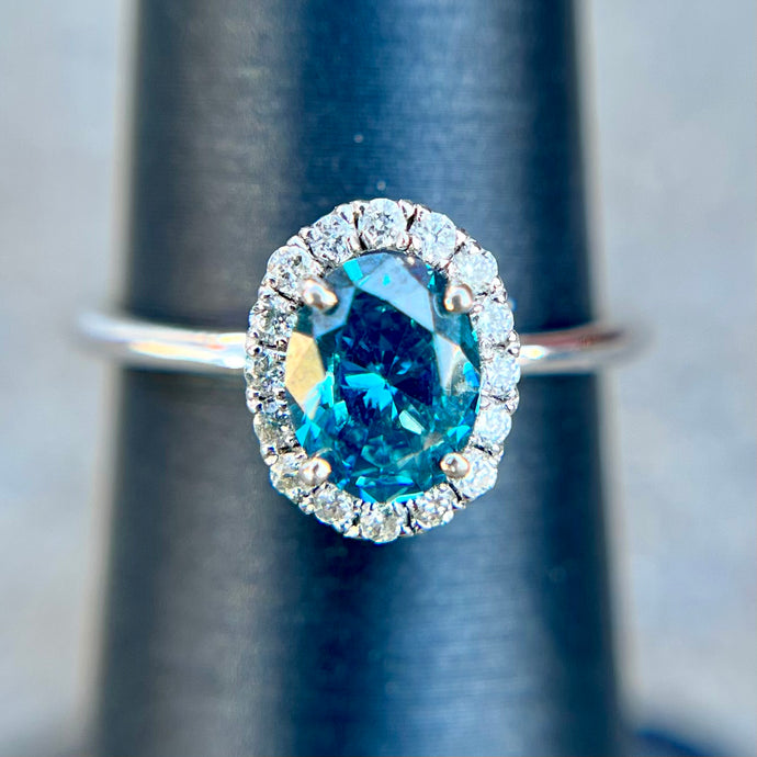 Blue and Natural Diamond Ring in White Gold