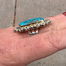 Load image into Gallery viewer, Morenci Turquoise Ring with 18k Gold Dots and Beads by Artie Yellowhorse, Size 9
