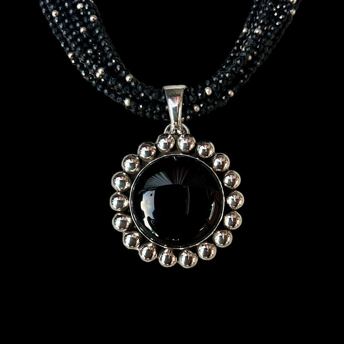 Black Onyx Pendant with Black Spinel Necklace by Artie Yellowhorse