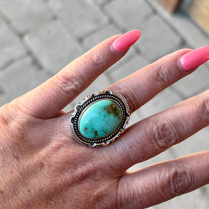 Royston Turquoise Ring by Artie Yellowhorse, Size 7.25
