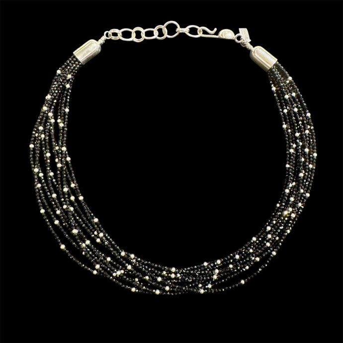 10 Strand Black Spinel and Sterling Silver Necklace by Artie Yellowhorse