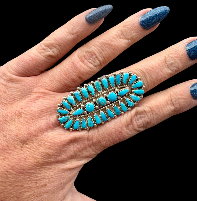 Sleeping Beauty Turquoise Cluster Design Ring, Size 8