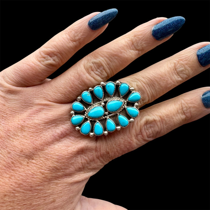 Sleeping Beauty Turquoise Cluster Ring, Size 7.5