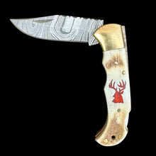Load image into Gallery viewer, Gwynn Inlay 7.5” Damascus Steel Folding Single Blade Knife
