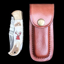 Load image into Gallery viewer, Gwynn Inlay 7.5” Damascus Steel Folding Single Blade Knife
