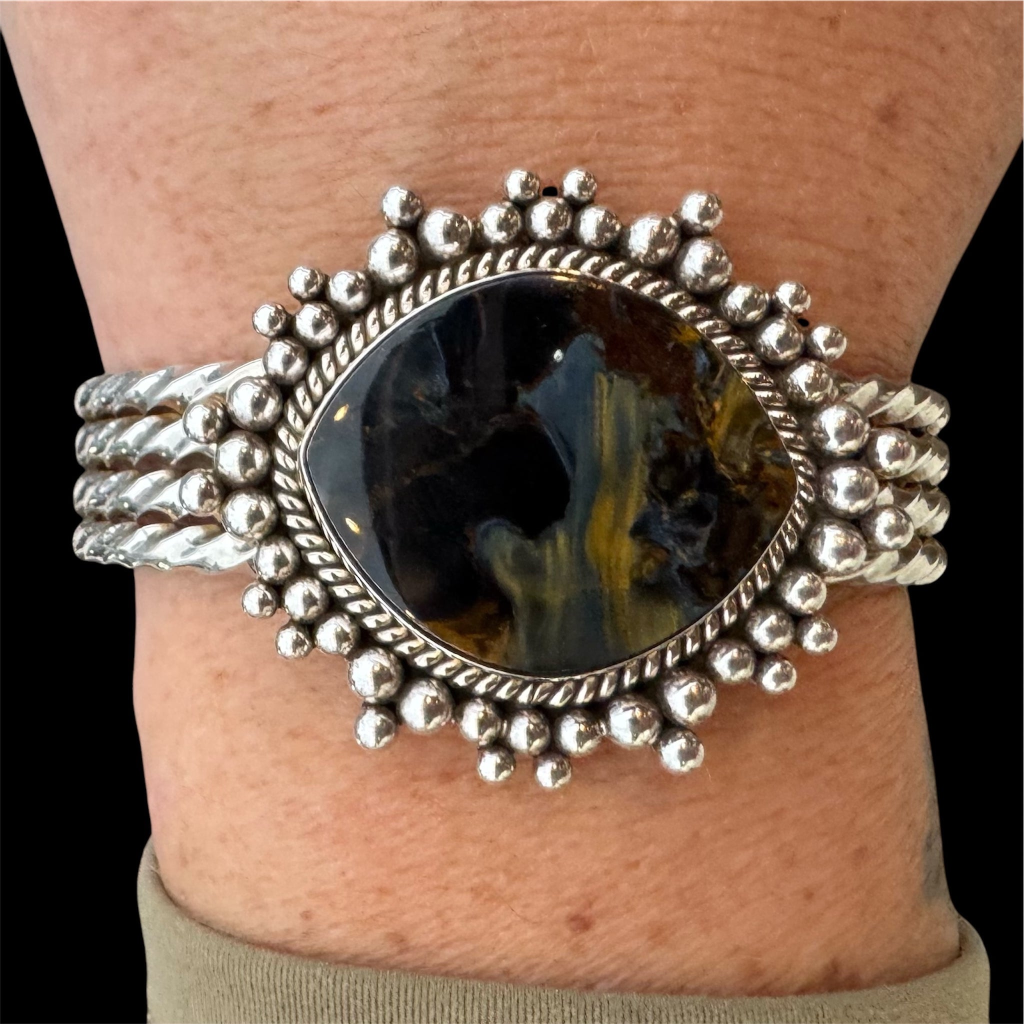 Best Native American Navajo Jasper Wide Sterling Silver Bracelet Cuff Best Native American Navajo Jasper Wide Sterling Silver Bracelet Cuff