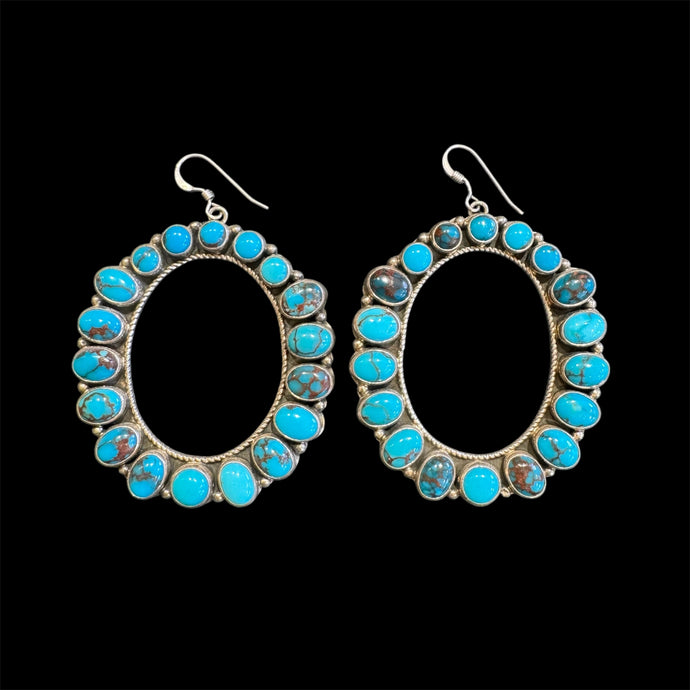 Kingman Turquoise Oval Hoop Drop Earring with a French Hook
