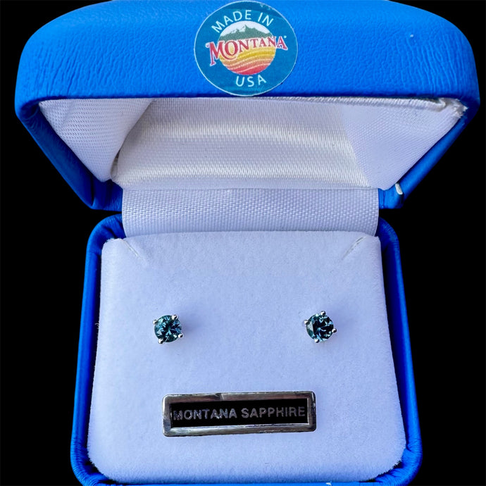 Montana Sapphire Round Stud Earrings in White Gold