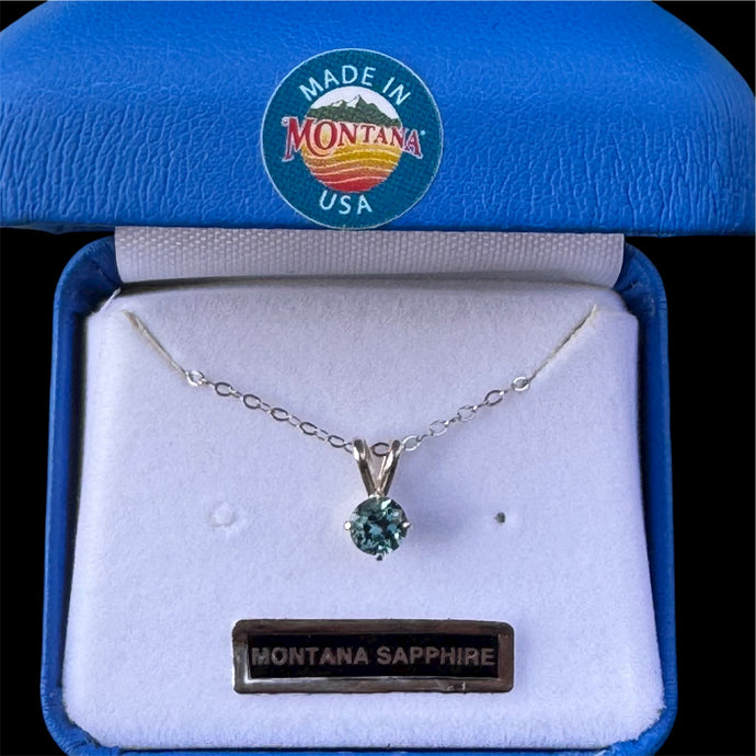 Montana Sapphire Round Solitaire Necklace Pendant in Sterling Silver